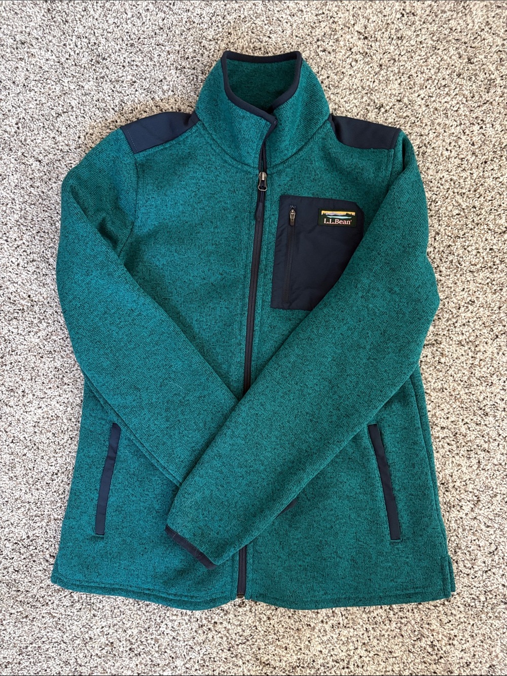 L.L. Bean Teal Green Full-Zip Utility Fleece Jacket with Navy Accents